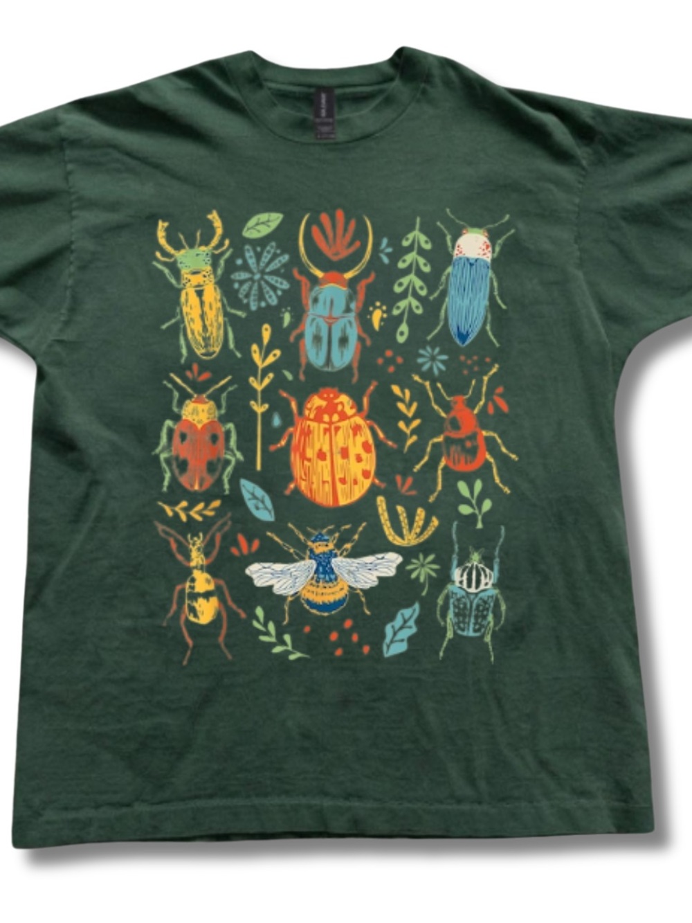 Gildan Forest Green Beetle & Bug Print Tee